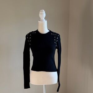 Forever 21 Black Long Sleeve Top with Eyelet Accents